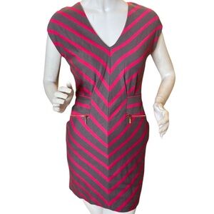 Ark & Co Red and Gray Sheath Dress V-Neck Cap Sleeve